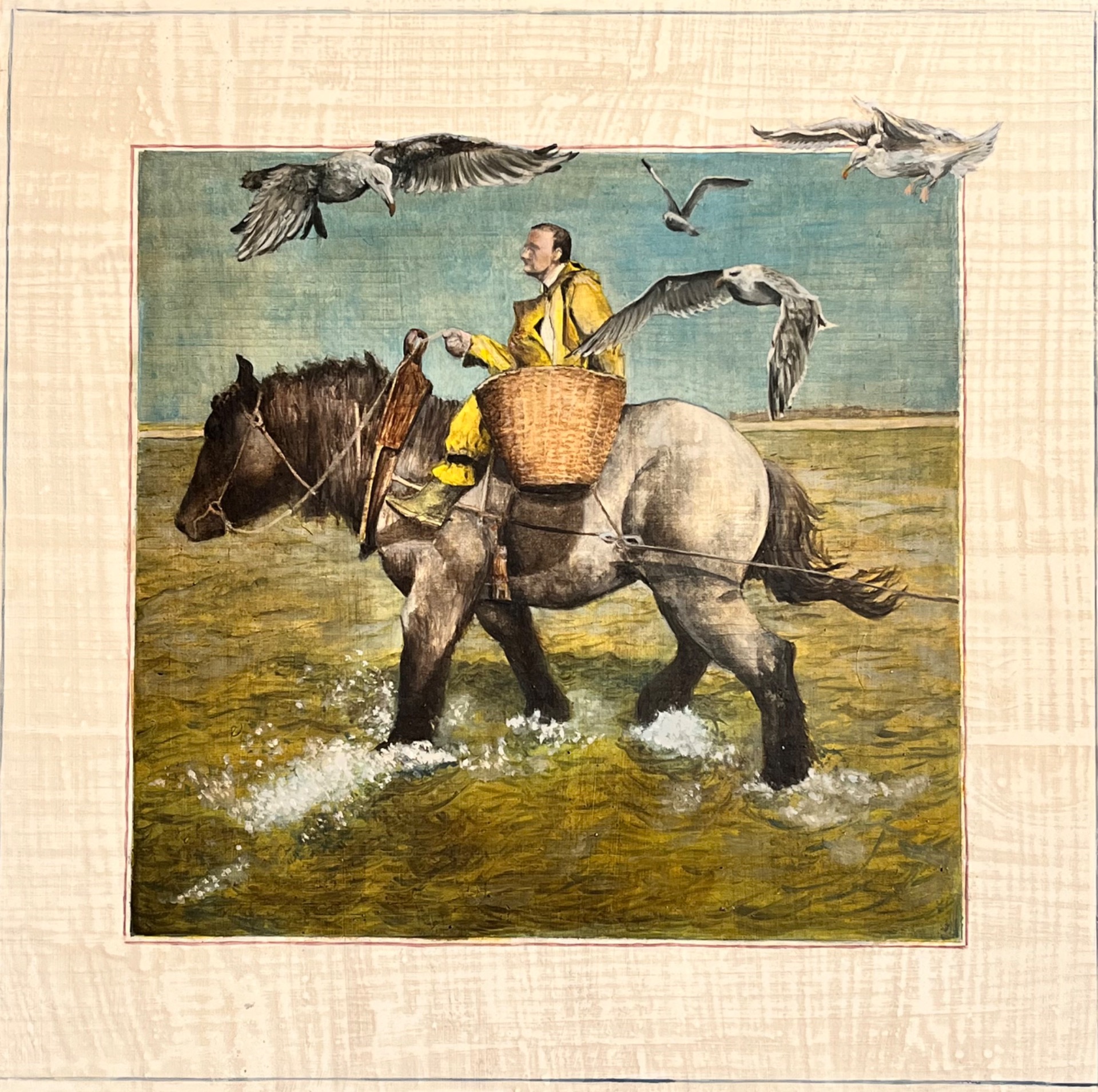 De garnaalvisser 1 - 30x30 cm - oil on wood